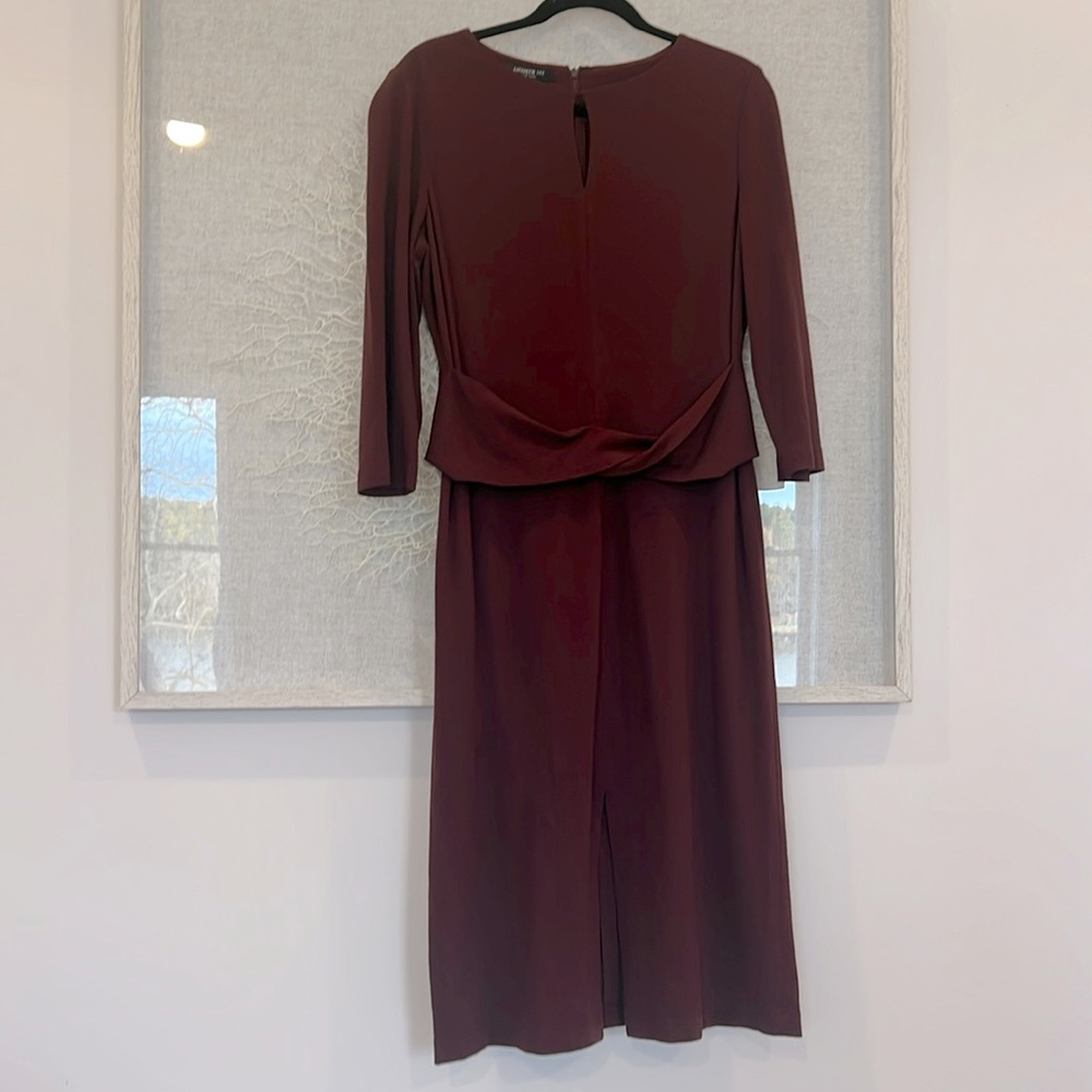 Lafayette 148 Rouge Soft Wool Stretch Knit Twist Sash Sheath Dress L